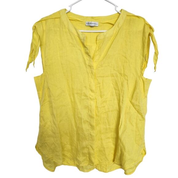 Neiman Marcus Linen Sleeveless Top Yellow L Minimalist Beach Coastal - Picture 1 of 7